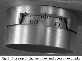 Fig. 2: Close-up of change index and open index marks
